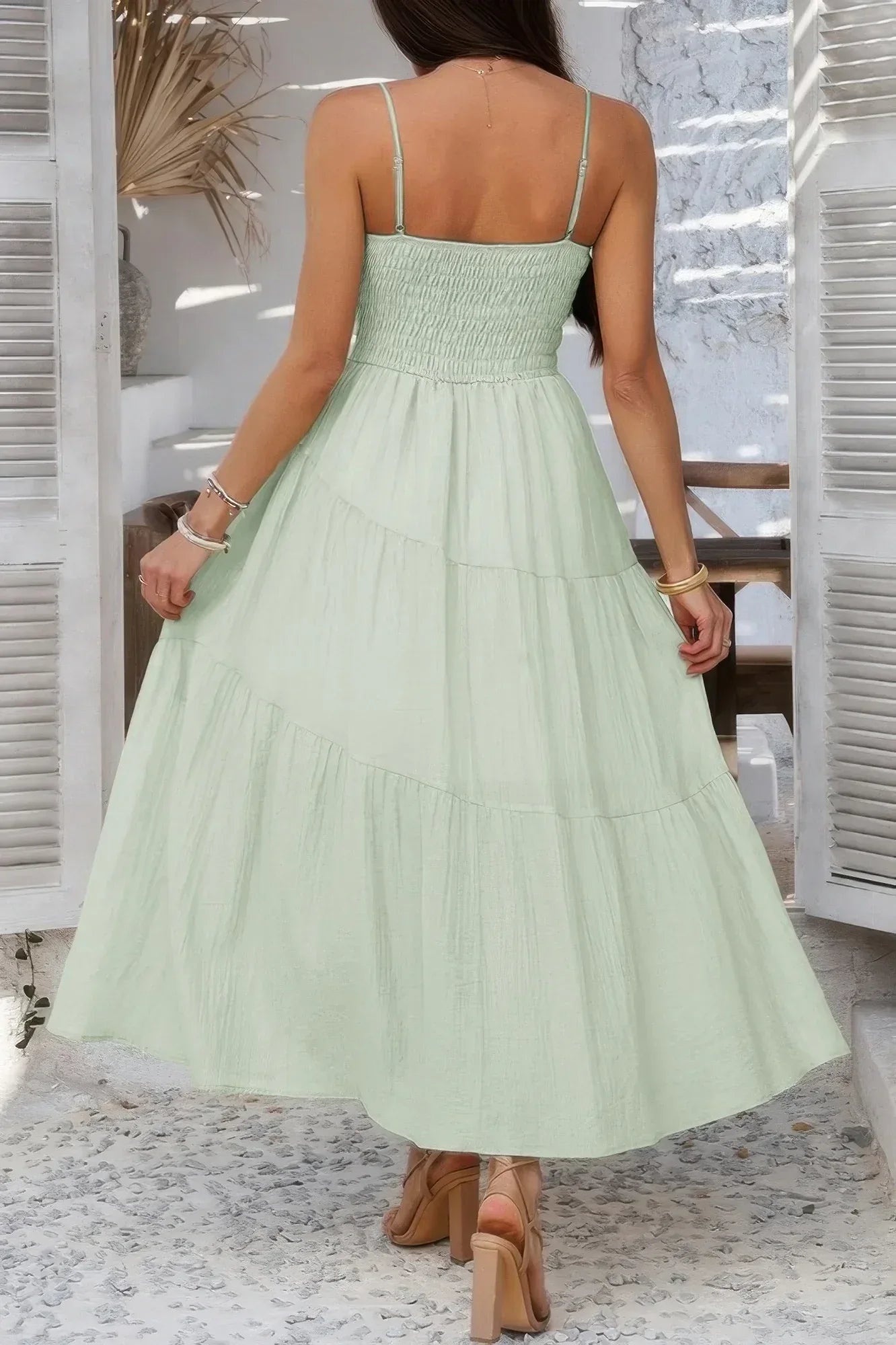 Solid Sleeveless Smocked Tiered Maxi Cami Dress | Mixtshop LLC