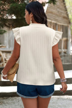 Plus Size Pleated Print V Neck Ruffle Fit Shirt | Mixtshop LLC