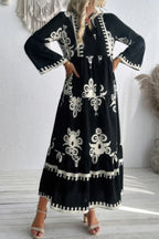 V Neck Stand Collar Button Floral Splicing Dress | Mixtshop LLC