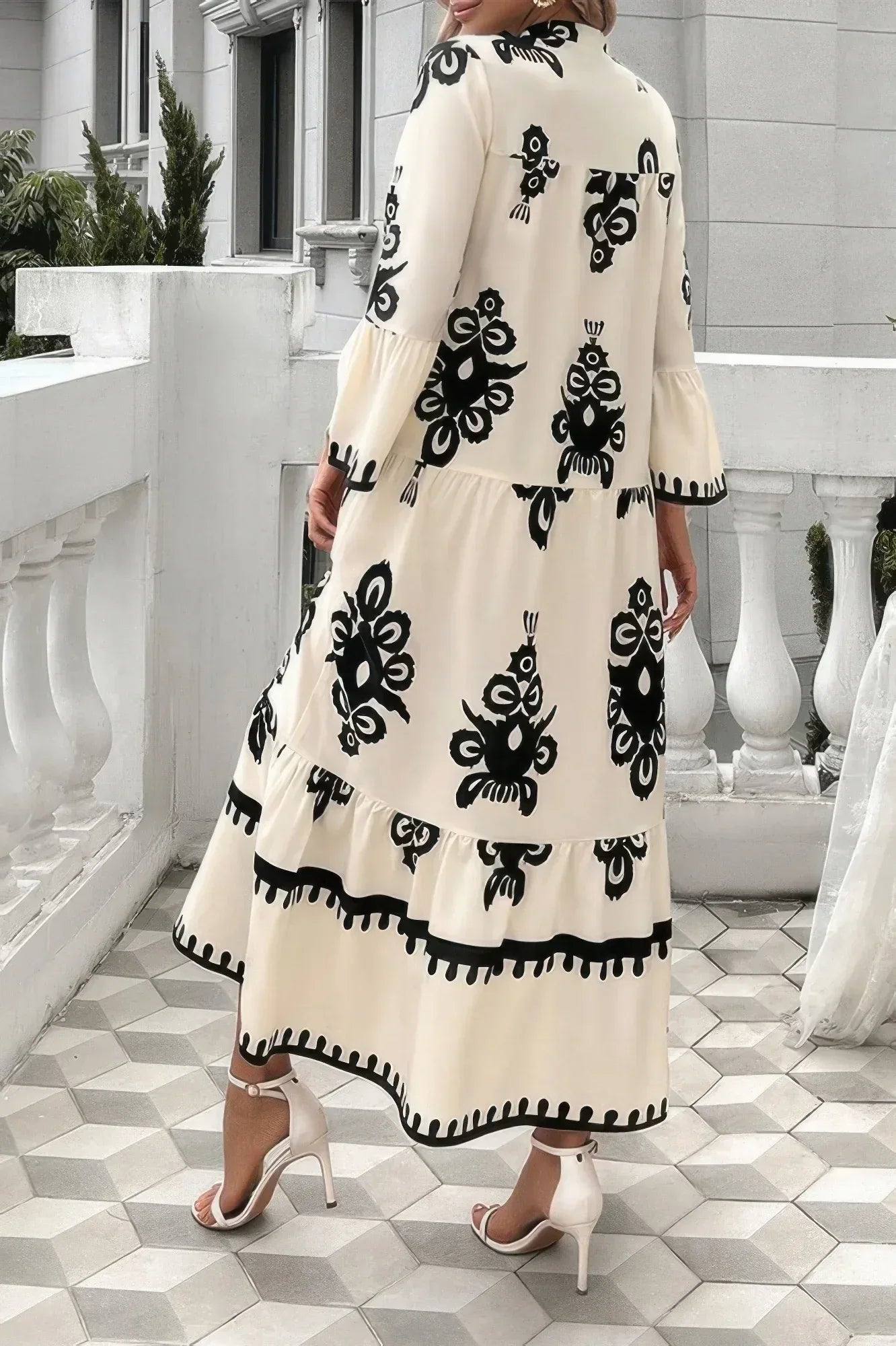 V Neck Stand Collar Button Floral Splicing Dress | Mixtshop LLC