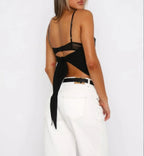 Solid Back Knot Lace Trim Sleeveless Shirt | Mixtshop LLC