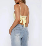Solid Back Knot Lace Trim Sleeveless Shirt | Mixtshop LLC