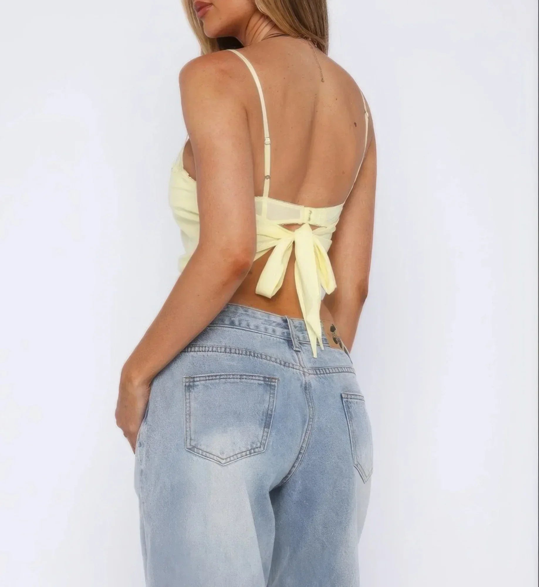 Solid Back Knot Lace Trim Sleeveless Shirt | Mixtshop LLC
