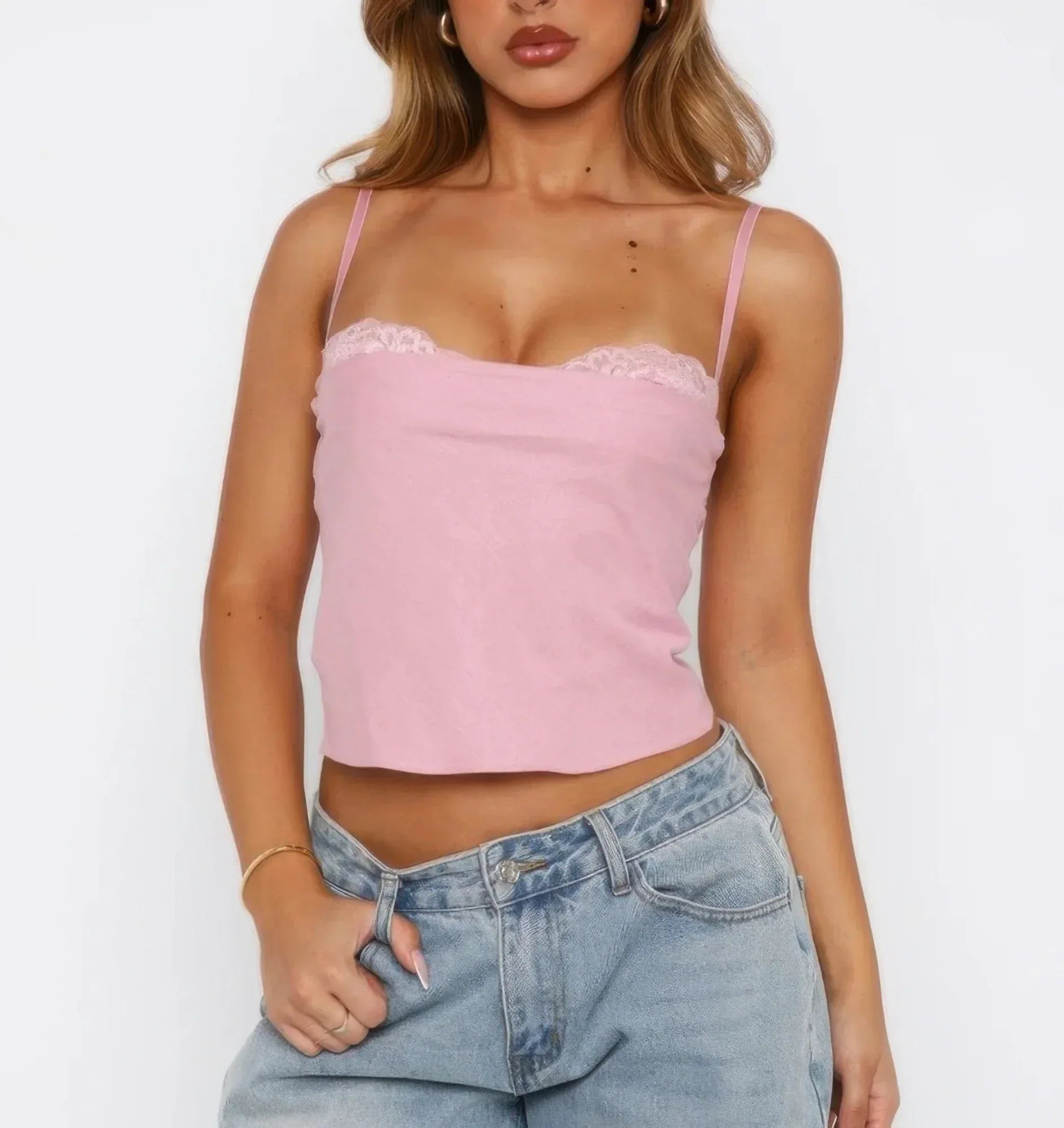 Solid Back Knot Lace Trim Sleeveless Shirt | Mixtshop LLC