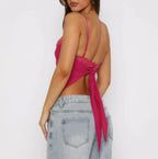 Solid Back Knot Lace Trim Sleeveless Shirt | Mixtshop LLC