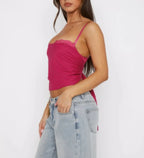 Solid Back Knot Lace Trim Sleeveless Shirt | Mixtshop LLC