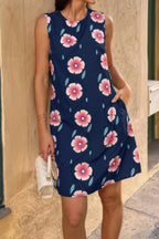 Round Neck Floral Print Sleeveless Loose Dress | Mixtshop LLC