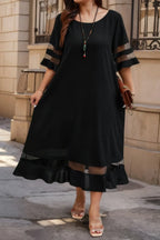 Plus Size Mesh Splicing Round Neck Long Dress | Mixtshop LLC