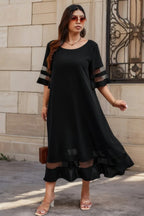 Plus Size Mesh Splicing Round Neck Long Dress | Mixtshop LLC