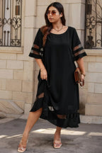 Plus Size Mesh Splicing Round Neck Long Dress | Mixtshop LLC