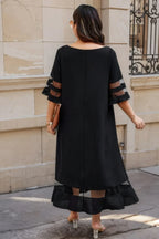 Plus Size Mesh Splicing Round Neck Long Dress | Mixtshop LLC