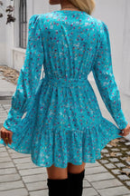 Ruffled Printed Surplice Long Sleeve Mini Dress | Mixtshop LLC
