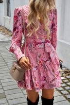 Ruffled Printed Surplice Long Sleeve Mini Dress | Mixtshop LLC