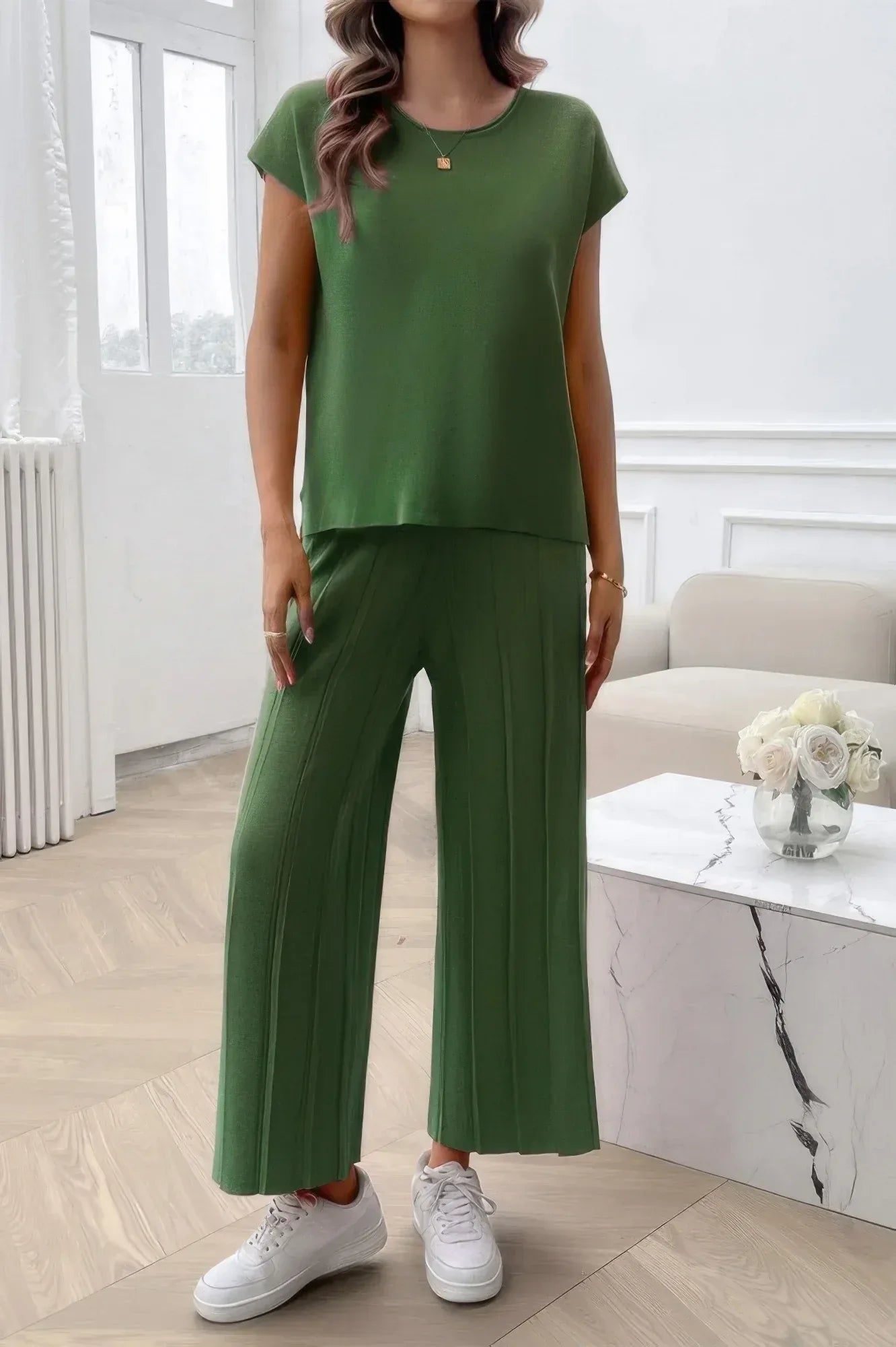 Two Pieces Short Sleeve Outfit Pullover Wide Leg Set Secondary image
