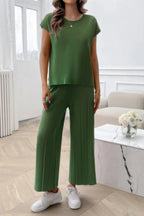 Two Pieces Short Sleeve Outfit Pullover Wide Leg Set | Mixtshop LLC