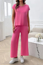 Two Pieces Short Sleeve Outfit Pullover Wide Leg Set | Mixtshop LLC