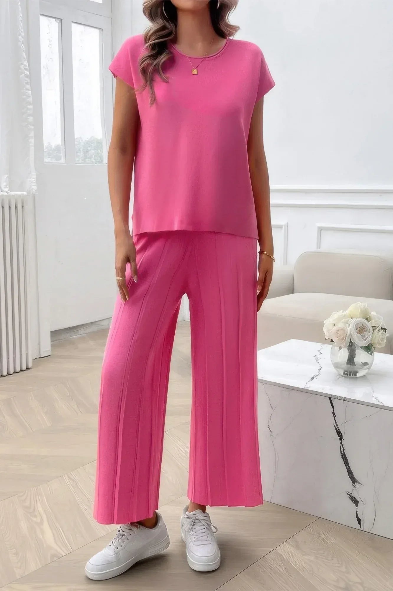 Two Pieces Short Sleeve Outfit Pullover Wide Leg Set | Mixtshop LLC