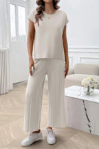 Two Pieces Short Sleeve Outfit Pullover Wide Leg Set | Mixtshop LLC