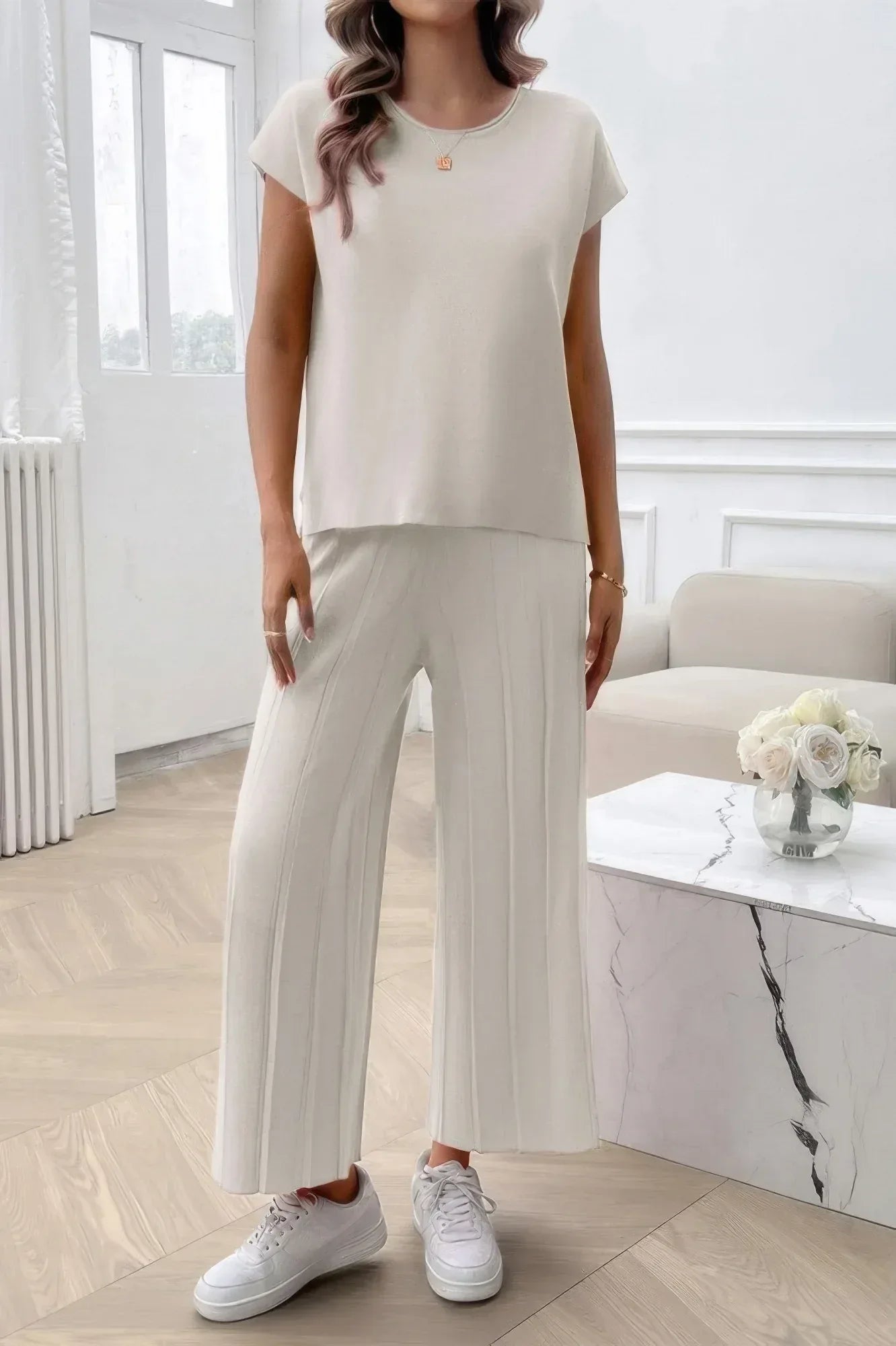 Two Pieces Short Sleeve Outfit Pullover Wide Leg Set | Mixtshop LLC