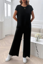 Two Pieces Short Sleeve Outfit Pullover Wide Leg Set | Mixtshop LLC