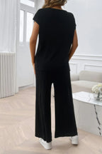 Two Pieces Short Sleeve Outfit Pullover Wide Leg Set | Mixtshop LLC
