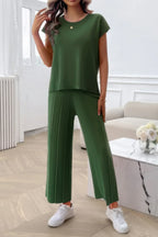 Two Pieces Short Sleeve Outfit Pullover Wide Leg Set | Mixtshop LLC