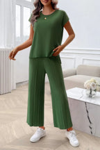 Two Pieces Short Sleeve Outfit Pullover Wide Leg Set | Mixtshop LLC