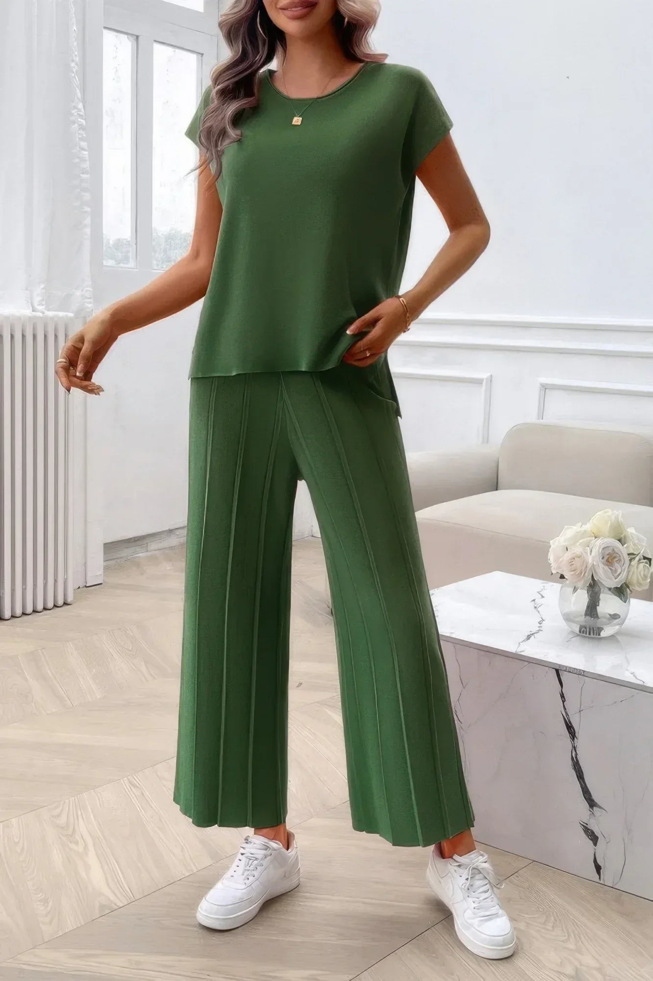 Two Pieces Short Sleeve Outfit Pullover Wide Leg Set | Mixtshop LLC