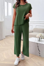 Two Pieces Short Sleeve Outfit Pullover Wide Leg Set | Mixtshop LLC
