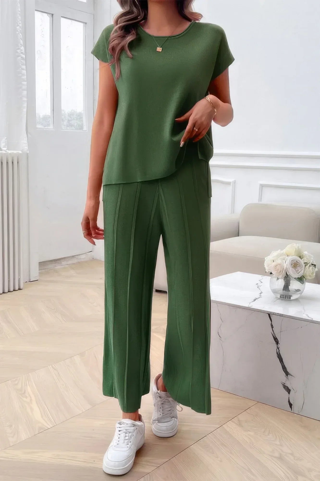 Two Pieces Short Sleeve Outfit Pullover Wide Leg Set | Mixtshop LLC