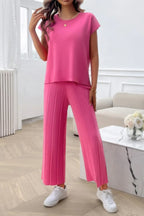 Two Pieces Short Sleeve Outfit Pullover Wide Leg Set | Mixtshop LLC