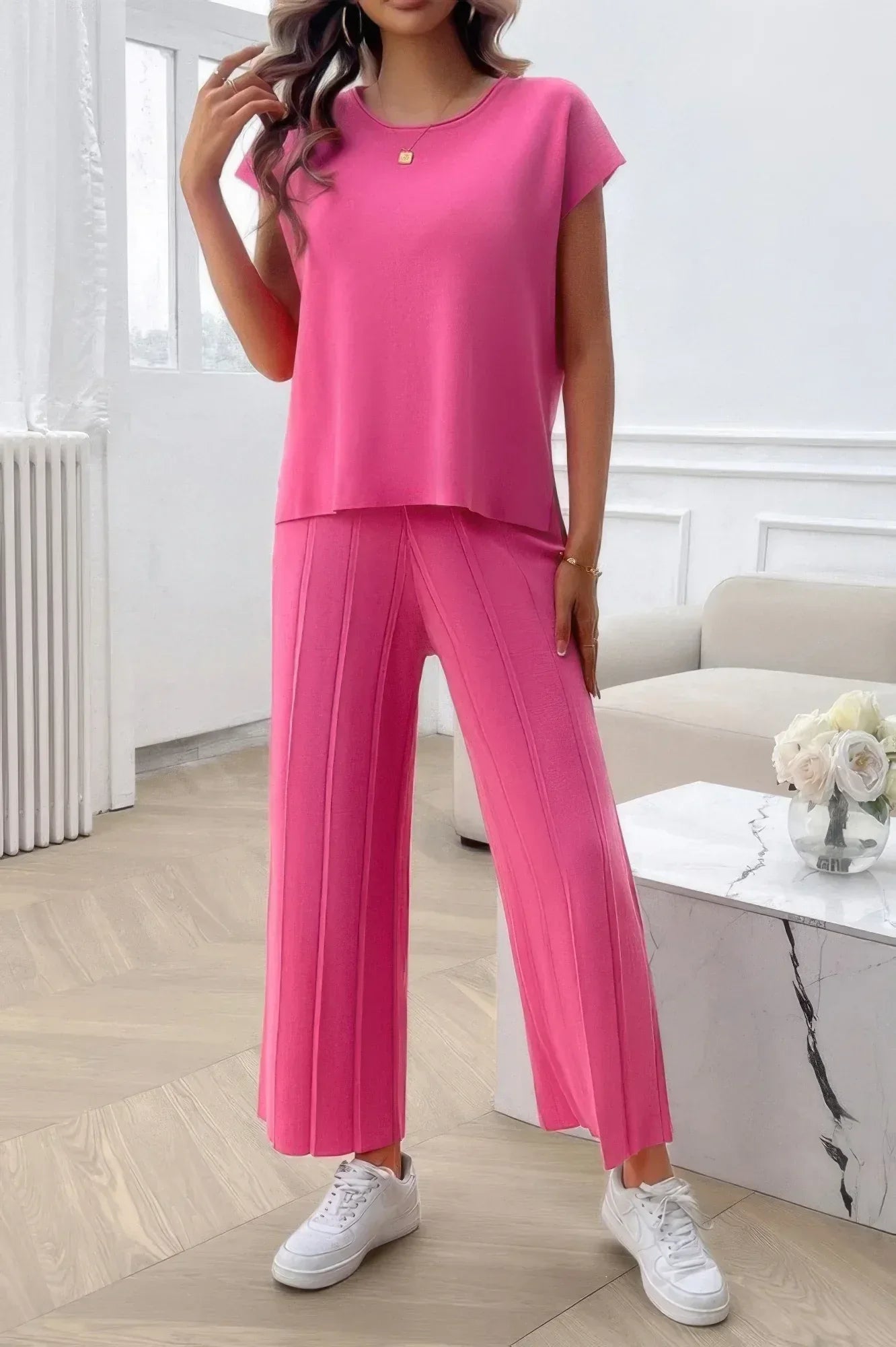 Two Pieces Short Sleeve Outfit Pullover Wide Leg Set | Mixtshop LLC