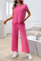 Two Pieces Short Sleeve Outfit Pullover Wide Leg Set | Mixtshop LLC