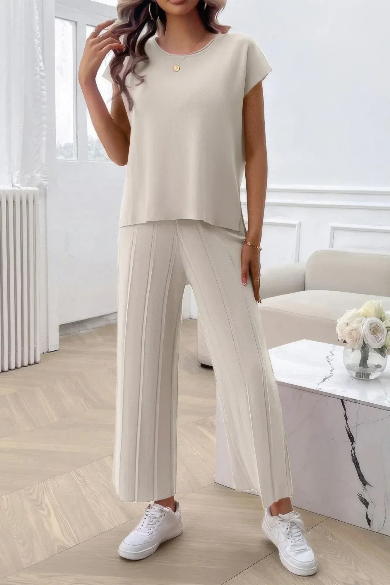 Two Pieces Short Sleeve Outfit Pullover Wide Leg Set | Mixtshop LLC