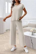 Two Pieces Short Sleeve Outfit Pullover Wide Leg Set | Mixtshop LLC