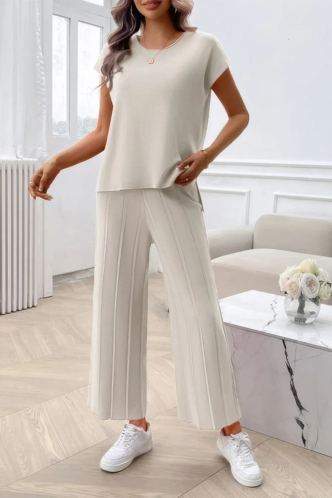 Two Pieces Short Sleeve Outfit Pullover Wide Leg Set | Mixtshop LLC