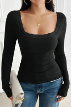 Square Neck Lace Trim Patchwork Slim Fit Shirt | Mixtshop LLC