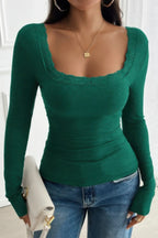 Square Neck Lace Trim Patchwork Slim Fit Shirt | Mixtshop LLC