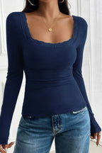 Square Neck Lace Trim Patchwork Slim Fit Shirt | Mixtshop LLC
