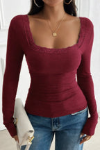 Square Neck Lace Trim Patchwork Slim Fit Shirt | Mixtshop LLC