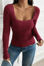 Square Neck Lace Trim Patchwork Slim Fit Shirt | Mixtshop LLC