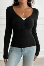 Solid Slim Fit V Neck Long Sleeve T Shirt | Mixtshop LLC