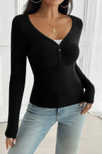 Solid Slim Fit V Neck Long Sleeve T Shirt | Mixtshop LLC