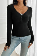 Solid Slim Fit V Neck Long Sleeve T Shirt | Mixtshop LLC