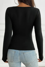 Solid Slim Fit V Neck Long Sleeve T Shirt | Mixtshop LLC