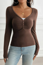 Solid Slim Fit V Neck Long Sleeve T Shirt | Mixtshop LLC