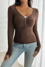 Solid Slim Fit V Neck Long Sleeve T Shirt | Mixtshop LLC