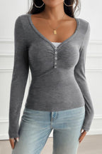Solid Slim Fit V Neck Long Sleeve T Shirt | Mixtshop LLC