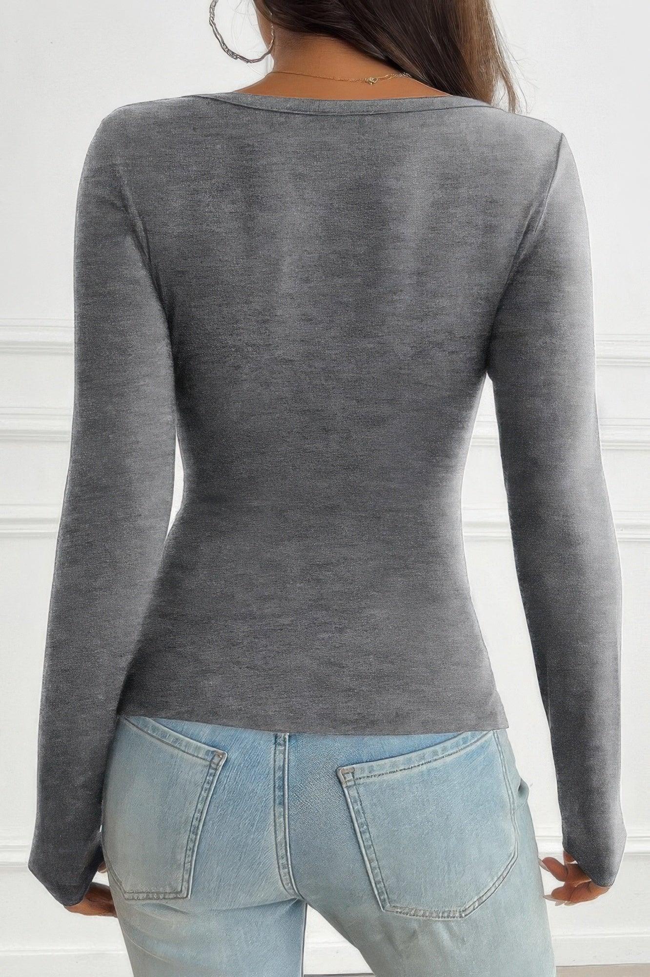 Solid Slim Fit V Neck Long Sleeve T Shirt | Mixtshop LLC