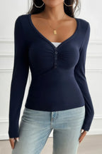 Solid Slim Fit V Neck Long Sleeve T Shirt | Mixtshop LLC